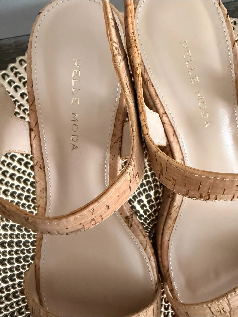 Pelle Moda Cork Platform Wedge Sandal in Natural Tan Size 7.5